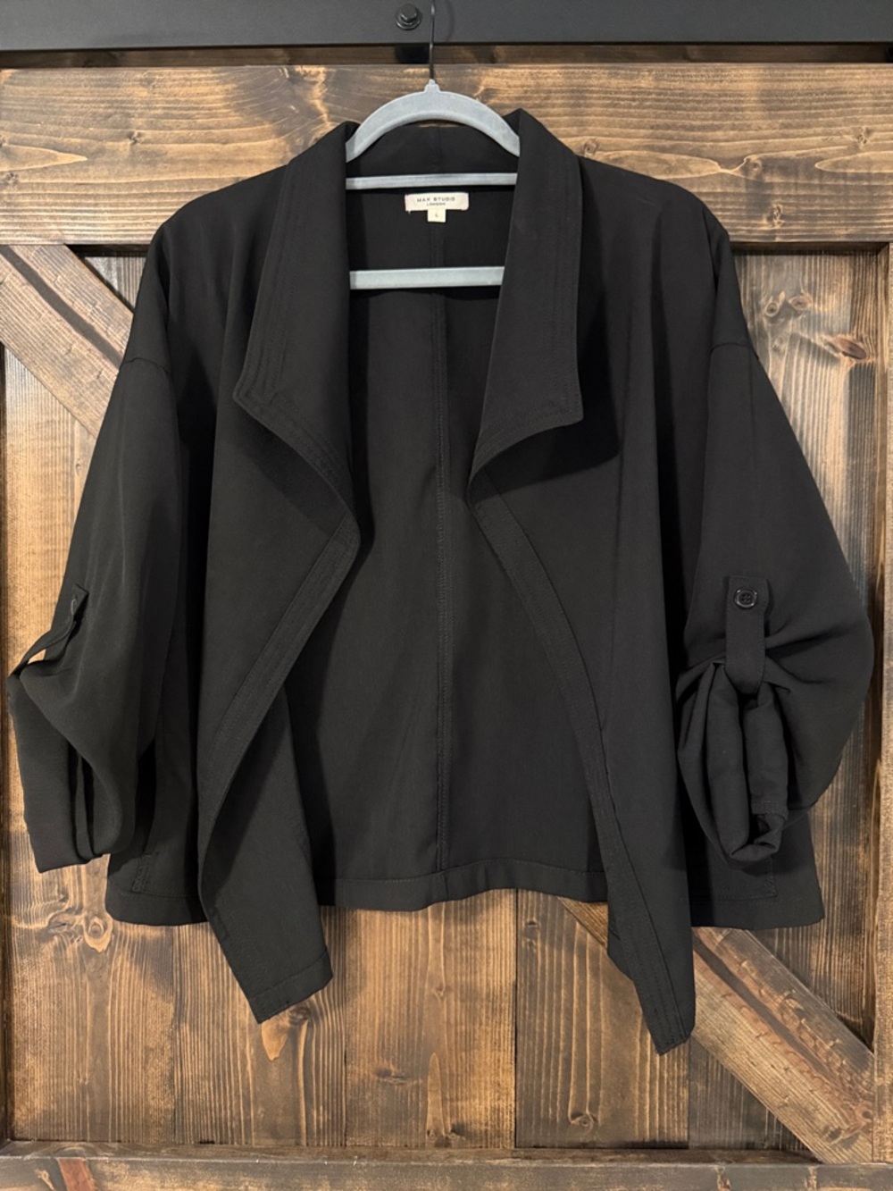 Max Studio Black Draped Open-Front Jacket